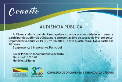 Loa 2019 será apresentada em audiência pública na Câmara Municipal