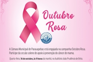 Câmara vai realizar sessão solene em celebração ao Outubro Rosa no dia 23